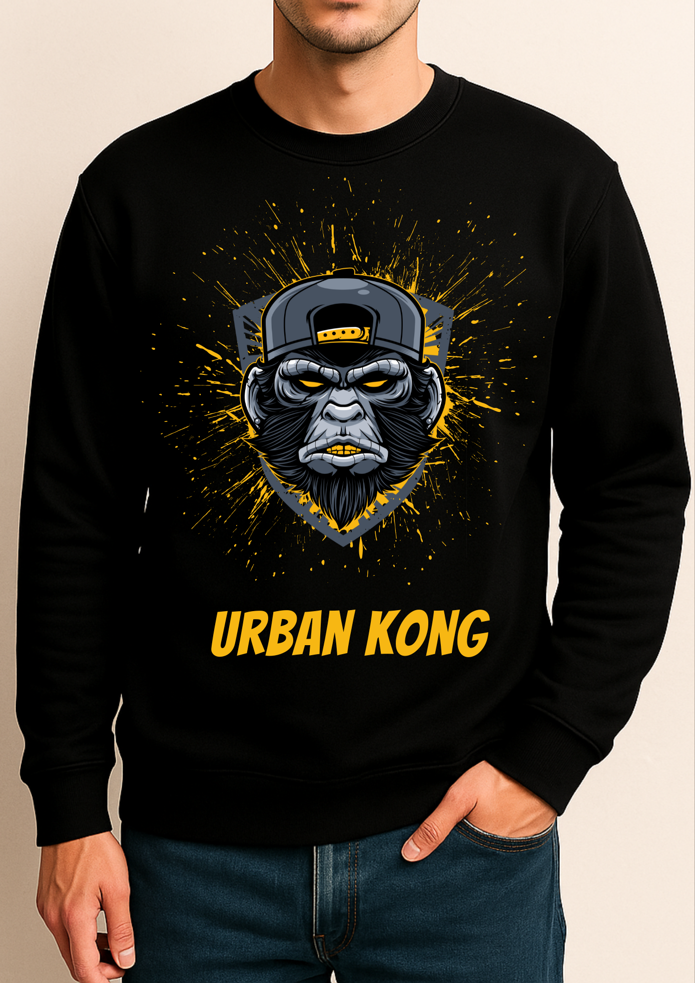 Black Sweatshirt with Urban KongPrint| Premium Fabric