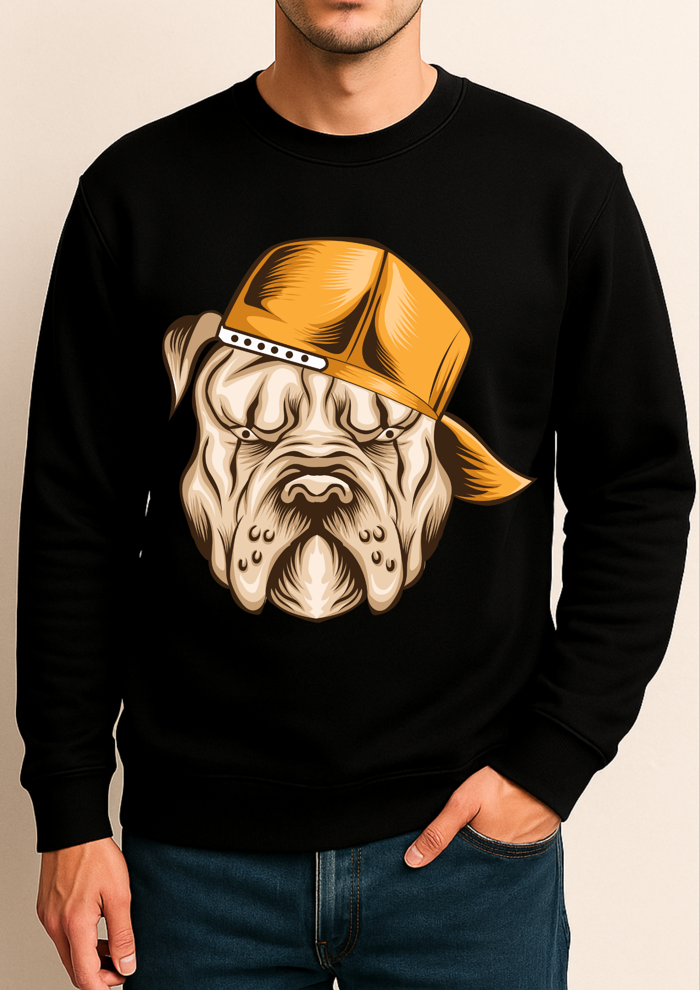 Black Sweatshirt with Bold Dog Front Print | Premium Streetwear