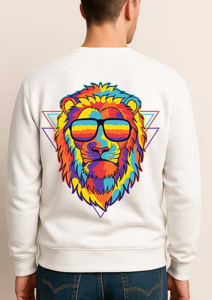 Off-White Premium Sweatshirt with Multicolor Lion Back Print