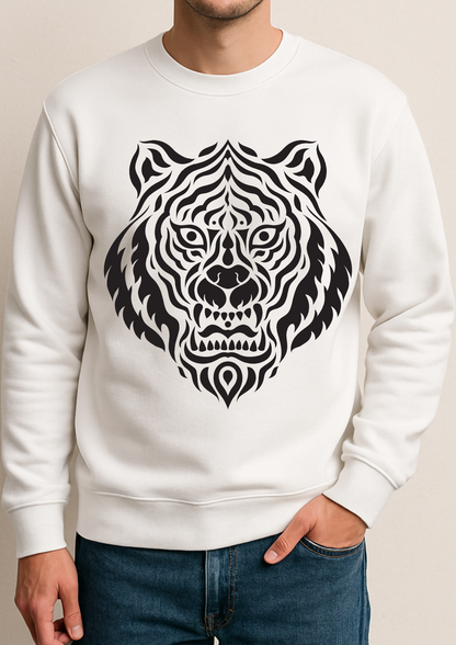 Off-White Sweatshirt with Black Lion Face Print | Premium Fabric