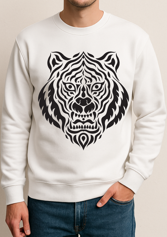 Off-White Sweatshirt with Black Lion Face Print | Premium Fabric