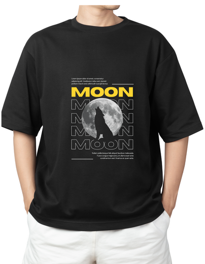 Black Oversized T-Shirt – Premium Cotton | Moon Graphic Print