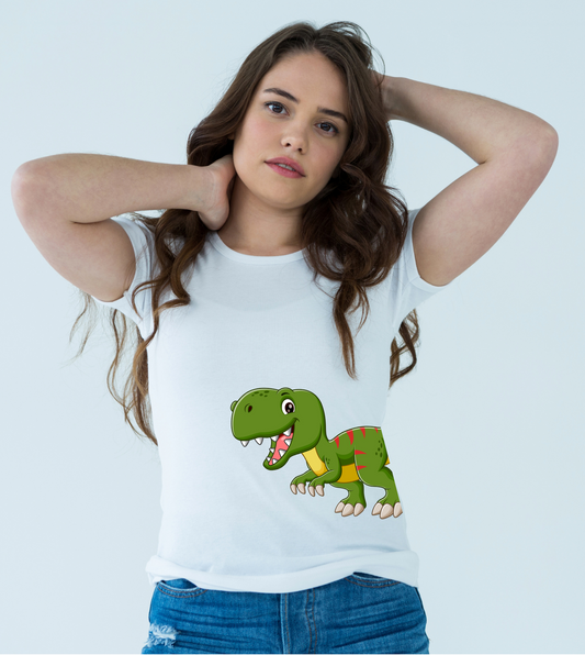 Women’s White Dinosaur Print T-Shirt