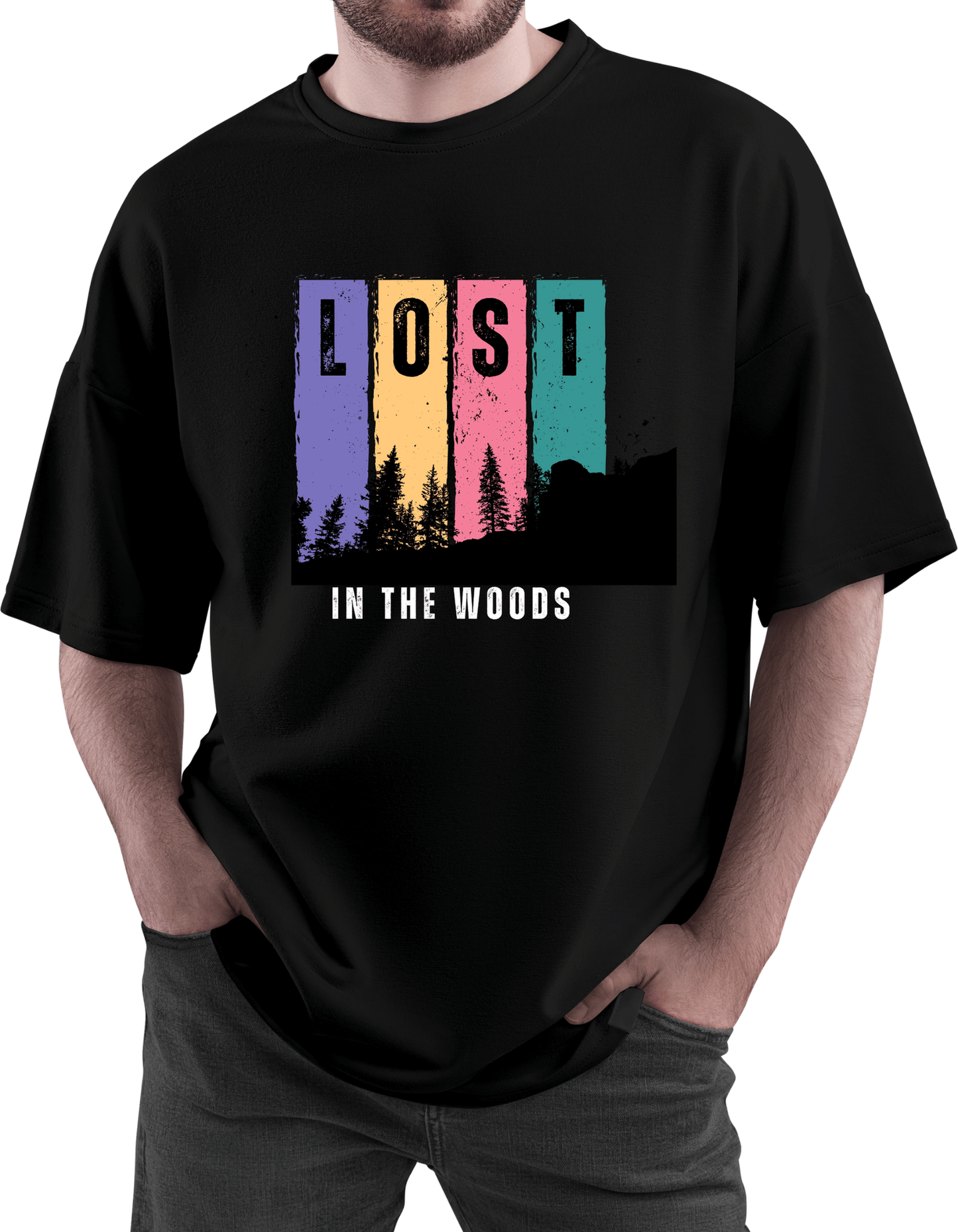 Black Oversized T-Shirt with “LOST” Front Print | Streetwear Graphic Tee