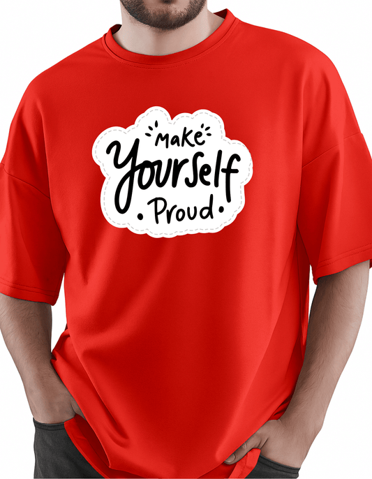 Red Oversized T-Shirt with “MYSELF” Front Print | Unisex Streetwear Graphic Tee