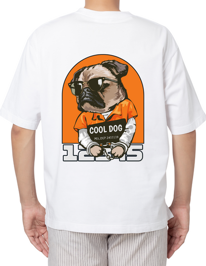 White Oversized T-Shirt – Premium Cotton | Funky Dog with Goggles