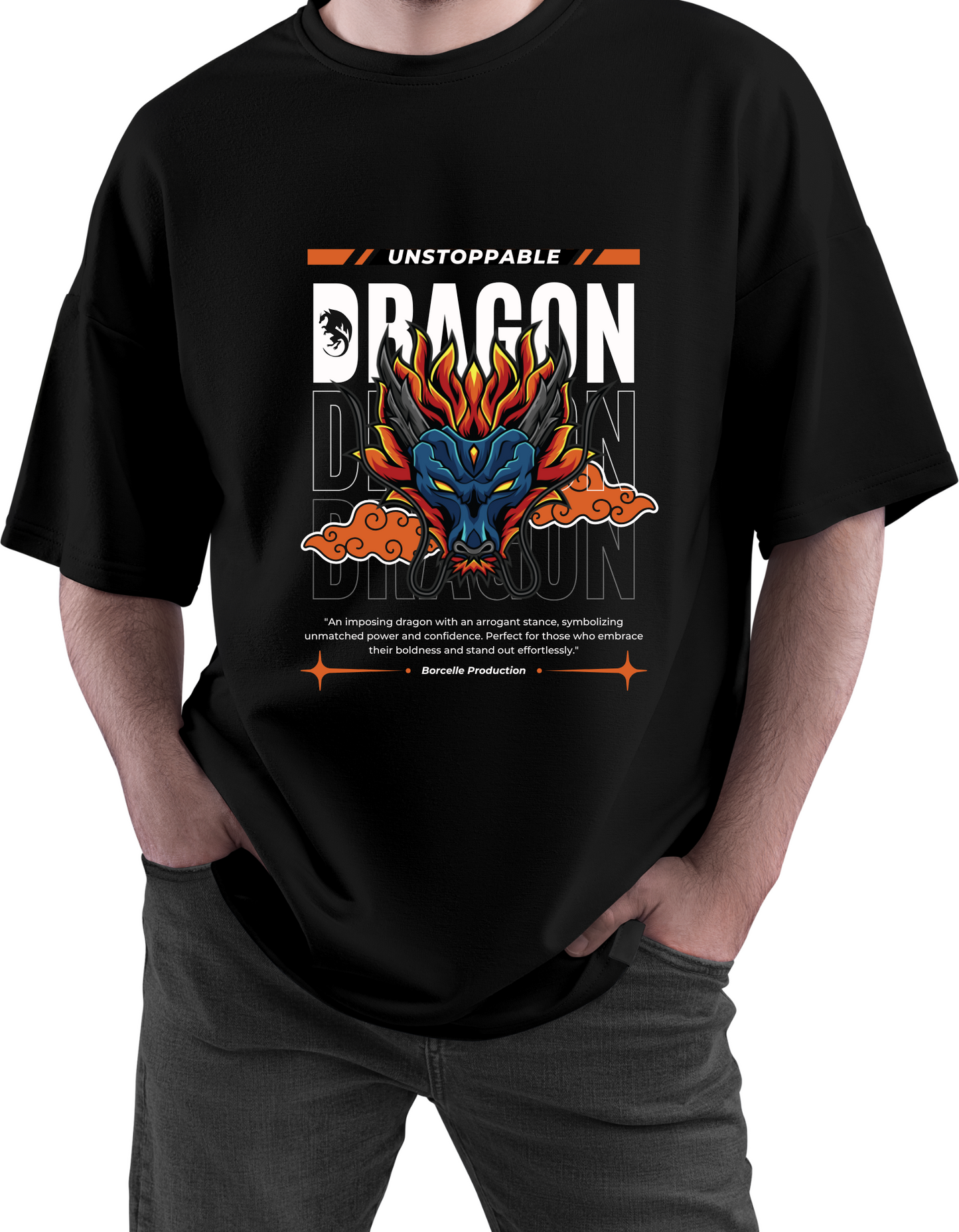 Black Oversized T-Shirt – Dragon Print