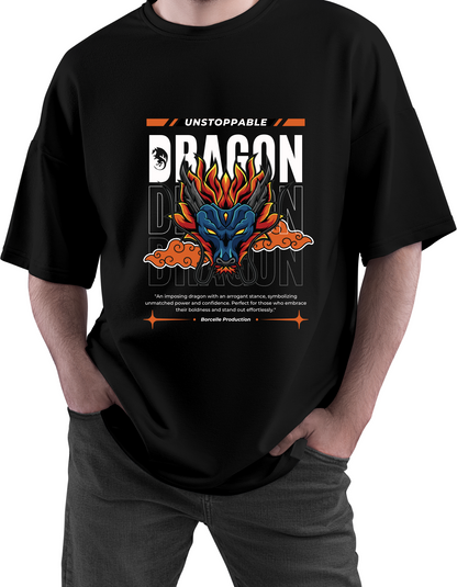 Black Oversized T-Shirt – Dragon Print