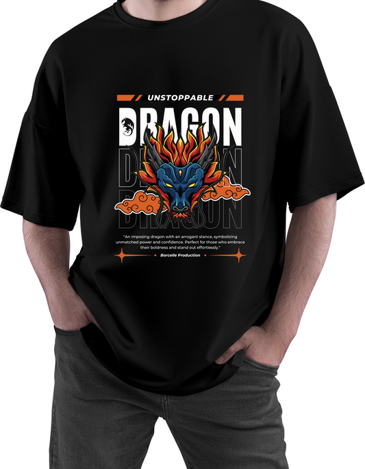 Black Oversized T-Shirt – Dragon Print