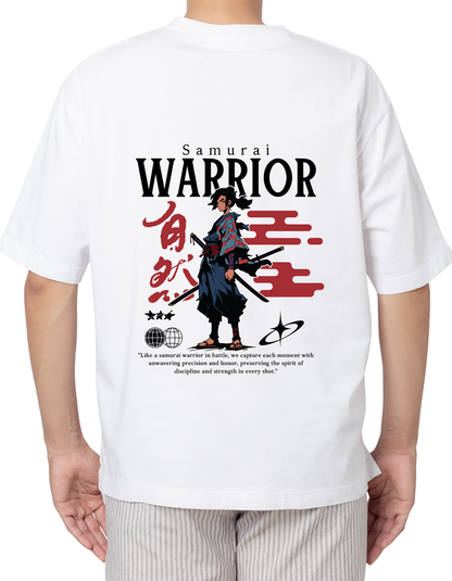 White Oversized T-Shirt – Warrior Back Print (Men’s)