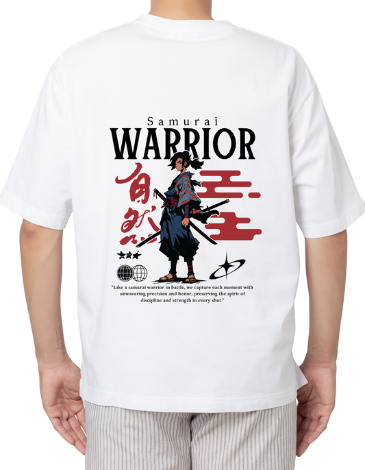 White Oversized T-Shirt – Warrior Back Print (Men’s)