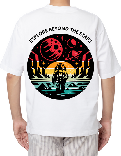 White Oversized Astronaut in Space T-Shirt | Premium Graphic Tee