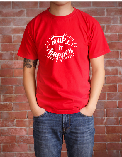 Red Men's Motivational T-Shirt – "Make It Happen" Printed Tee