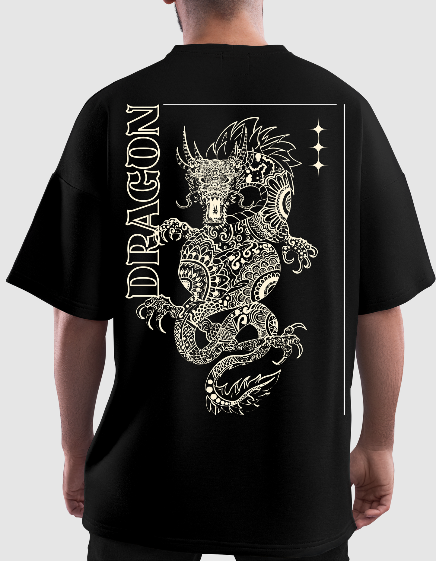 Black Oversized Dragon Print T-Shirt Tee | Premium Fabric