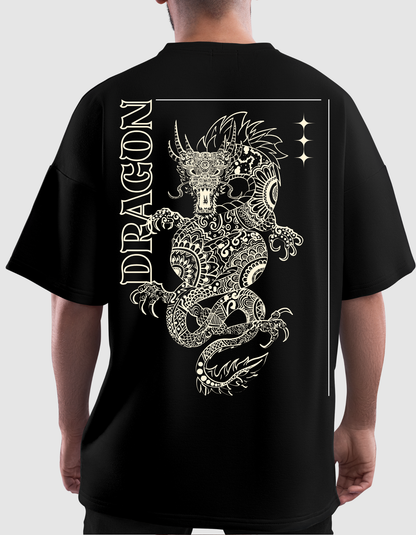 Black Oversized Dragon Print T-Shirt Tee | Premium Fabric