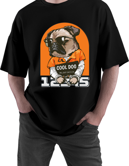 White Oversized T-Shirt – Premium Cotton | Funky Dog with Goggles